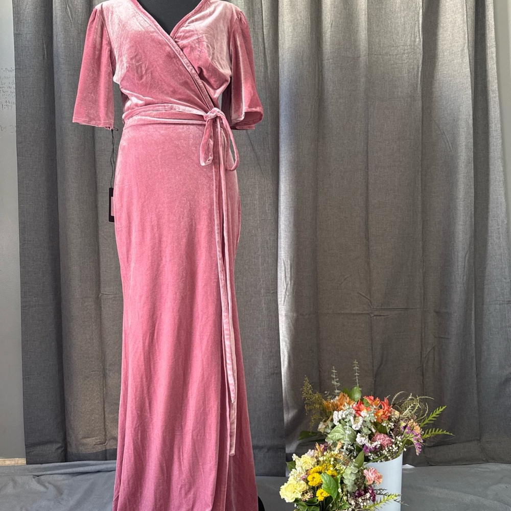 Pink Flutter Sleeve Wrap Maxi Dress